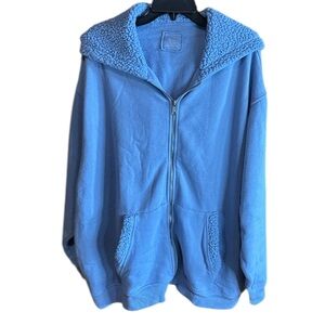Aerie Blue Fleece Hoodie Zip Up Sweatshirt with Pockets. New with Tags